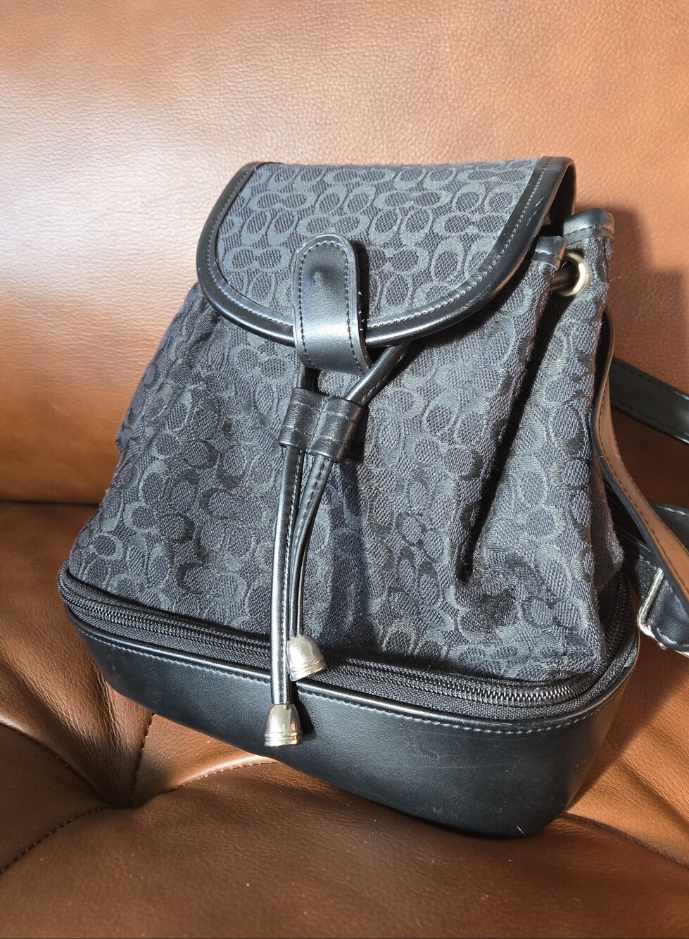 Coach | Black Signature Jacquard Drawstring Mini Backpack